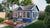 Houten tuinhuis Clockhouse 550 x 400 x 351 cm: Een knus, blauw geschilderd tuinhuisje met witte accenten, gelegen in een groene tuin met een houten terras.