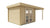 3D-weergave van een houten tuinhuis Dellinger (298x298x225cm) met een overstekend luifel (300cm) van het merk Tuindeco. Het tuinhuis heeft een dubbele deur met glas en is uitgevoerd in onbehandeld hout tegen een witte achtergrond.