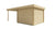 Houten tuinhuis Dellinger 298x298x225cm met overkapping van Tuindeco. Modern blokhut van onbehandeld hout met plat dak en ruim overstekend luifel. Ideaal als extra kamer, hobbyruimte of gastenverblijf.