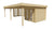 Tuindeco tuinhuis Oletha (392 x 300 x 251 cm) met een overkapping van 395 cm. Het houten tuinhuis staat op een witte achtergrond en heeft een overdekt terras.