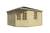 Voorkant van het houten tuinhuis Lotte (401 x 401 x 302 cm) van Tuindeco. Het tuinhuis heeft een traditioneel ontwerp met een puntdak en is gemaakt van onbehandeld hout.